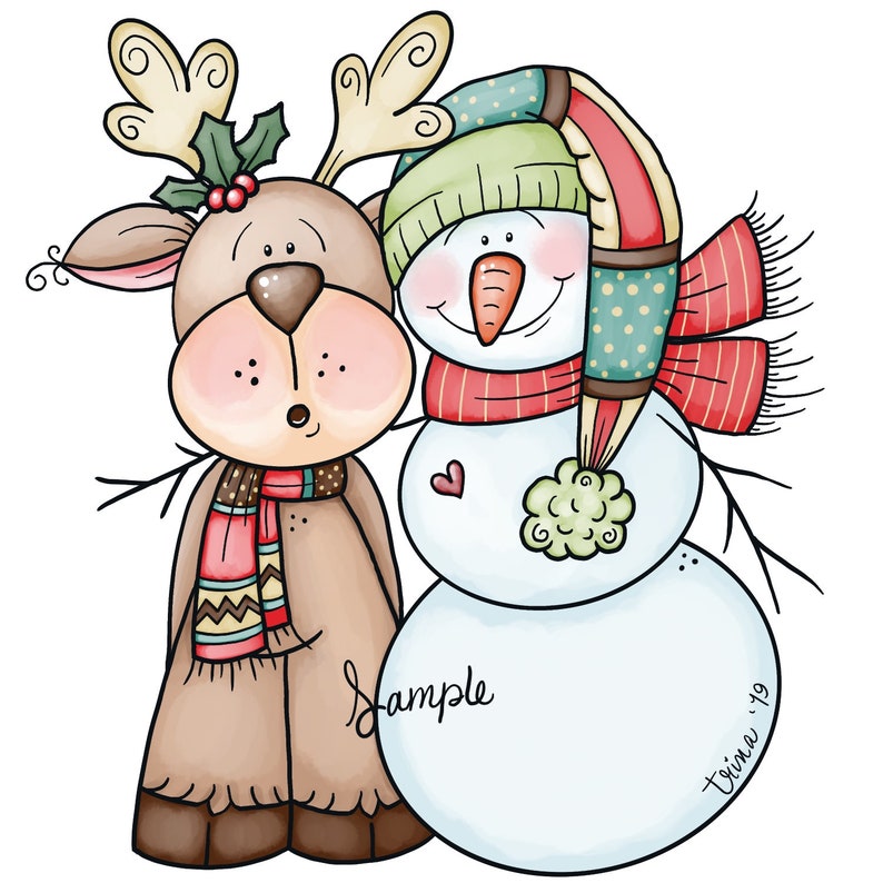 Christmas Reindeer Snowman PNG Clipart Commercial Use Instant Digital Download Dye Sublimation image 1