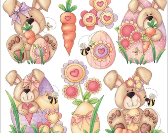Bunny Love 1 - Clip Art Designs Graphics Illustrations Sublimation PNG Instant Digital Download, Commercial Use Allowed