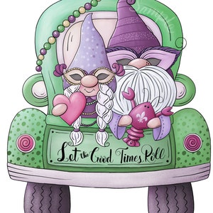 Mardi Gras Gnome Couple in Truck - PNG Clipart Commercial Use Instant Digital Download Dye Sublimation