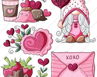 So Sweet Valentine's Day Girl Gnome-Clip Art Designs Graphics Illustrations Sublimation PNG Instant Digital Download, Commercial Use Allowed