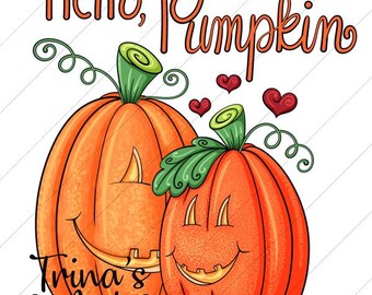 Hello Pumpkin 1 Autumn Fall - PNG Clipart Commercial Use Instant Digital Download Dye Sublimation
