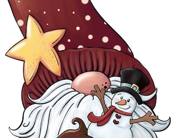 Christmas Gnome with Cupcake and Snowman - PNG Clipart Commercial Use Instant Digital Download Dye Sublimation