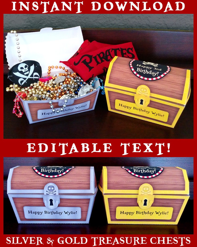 Pirates Party Birthday Printables Treasure Chest Favor Box
