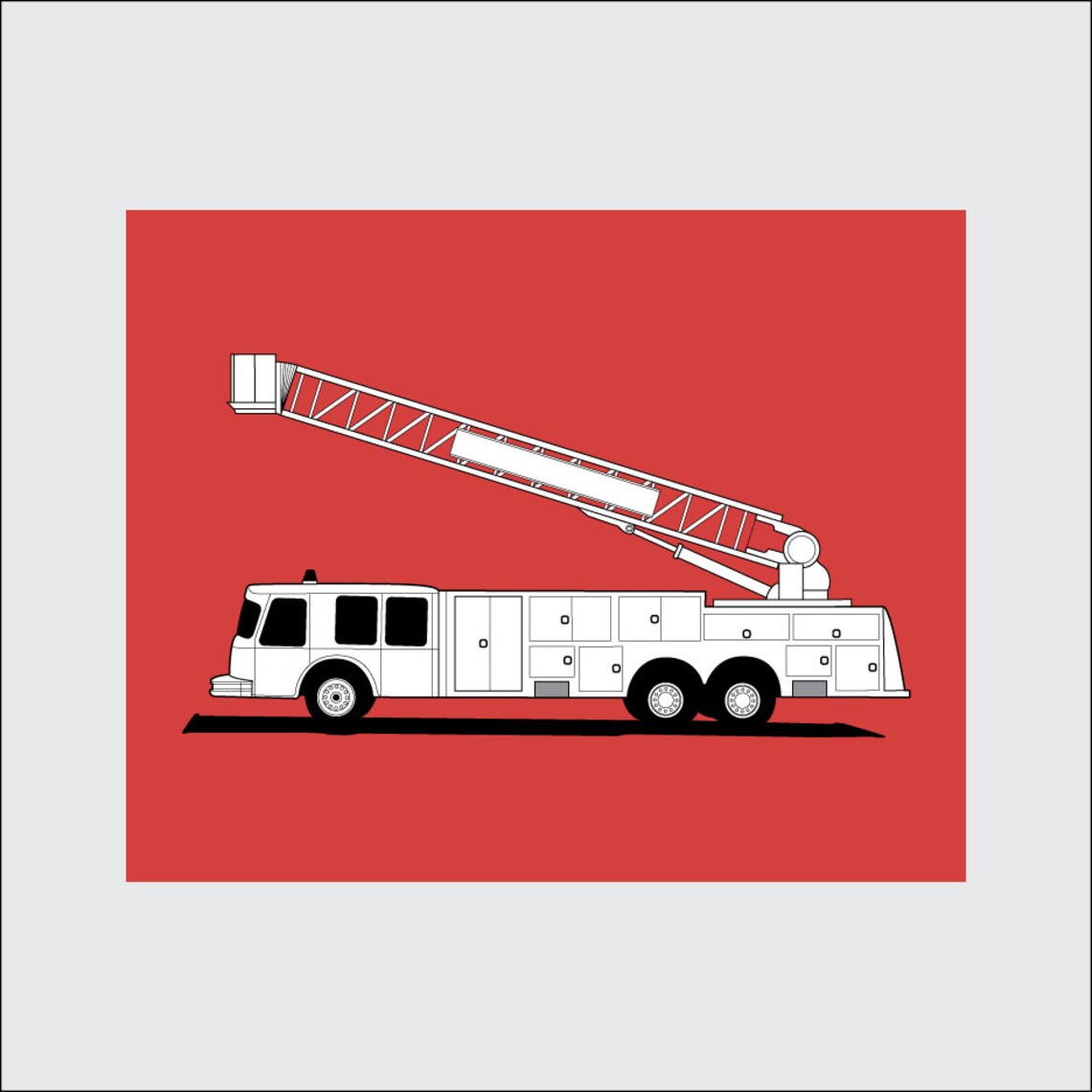 Fire Truck Art Print 8x10 PRINTABLE Ladder Truck Instant | Etsy