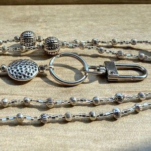 Silver Beaded Lanyard - Strong Beaded ID Holder Lanyard - Badge Holder Lanyard - Key Holder Lanyard - Strong Lanyard - Silver ID Key Holder