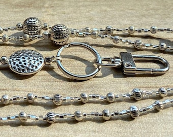 Silver Beaded Lanyard - Strong Beaded ID Holder Lanyard - Badge Holder Lanyard - Key Holder Lanyard - Strong Lanyard - Silver ID Key Holder