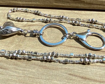 Silver Beaded Lanyard - Beaded ID Holder Lanyard - Badge Holder Lanyard - Key Holder Lanyard - Silver Lanyard - Silver ID Badge Holder