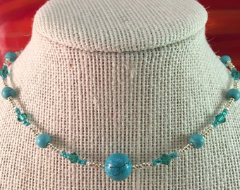 Turquoise Beaded Choker - Necklace, Beaded, Blue, Minimalist Choker