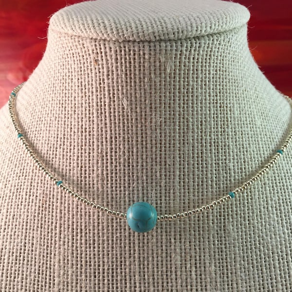 Turquoise Beaded Choker - Necklace, Beaded, Blue, Minimalist Choker, Native American, Indian, Southwestern, Boho, Teen, Popular