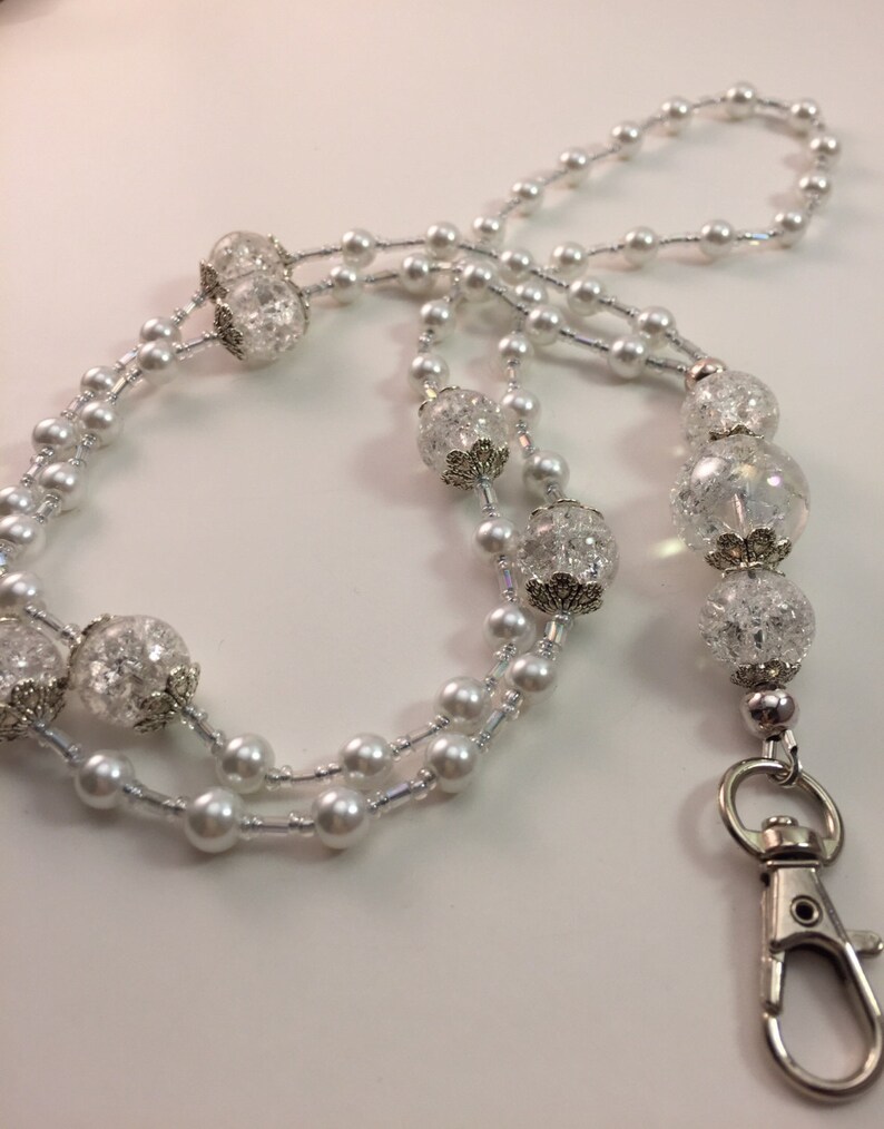 Pearl Lanyard Beaded Lanyard ID Holder Badge Holder Key Etsy