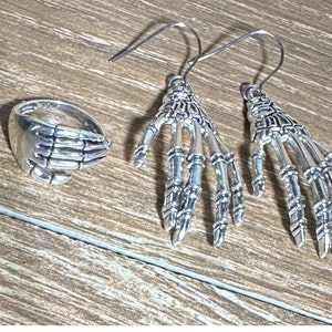 Skeleton Hand Earrings with matching ring, Skeleton Ring, Halloween earrings, Halloween Ring