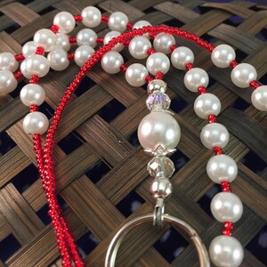 Pearl Lanyard Beaded, ID Holder, Badge Holder, Key Holder, White, Dressy Lanyard, Purple Lanyard, Red Lanyard image 4