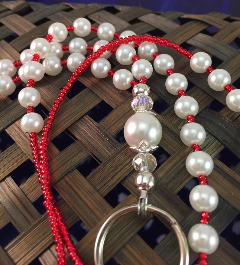 Pearl Lanyard Beaded, ID Holder, Badge Holder, Key Holder, White, Dressy Lanyard, Purple Lanyard, Red Lanyard image 4