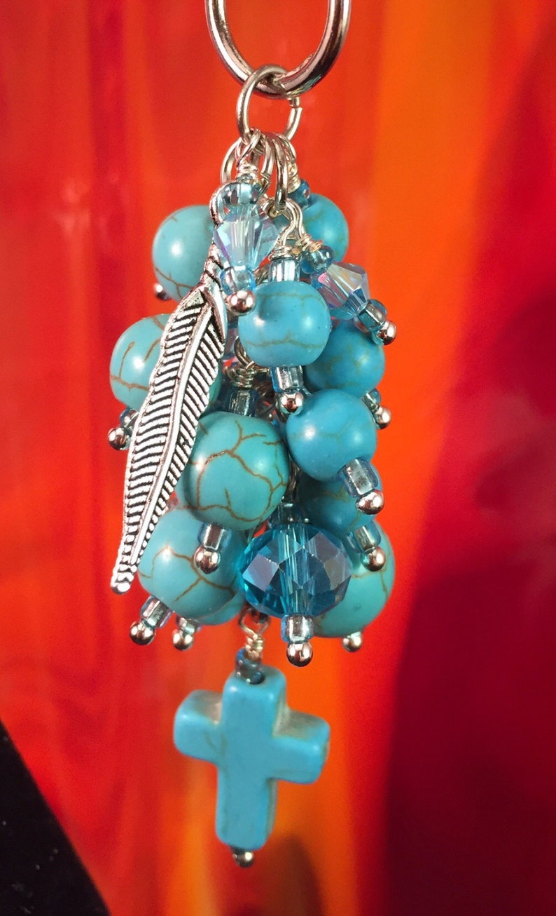 Zipper Pull Beaded Purse Charm Turquoise Purse Charm Turquoise Beads Item 711 Backpack Charm Cross Handbag Charm Bag Charm