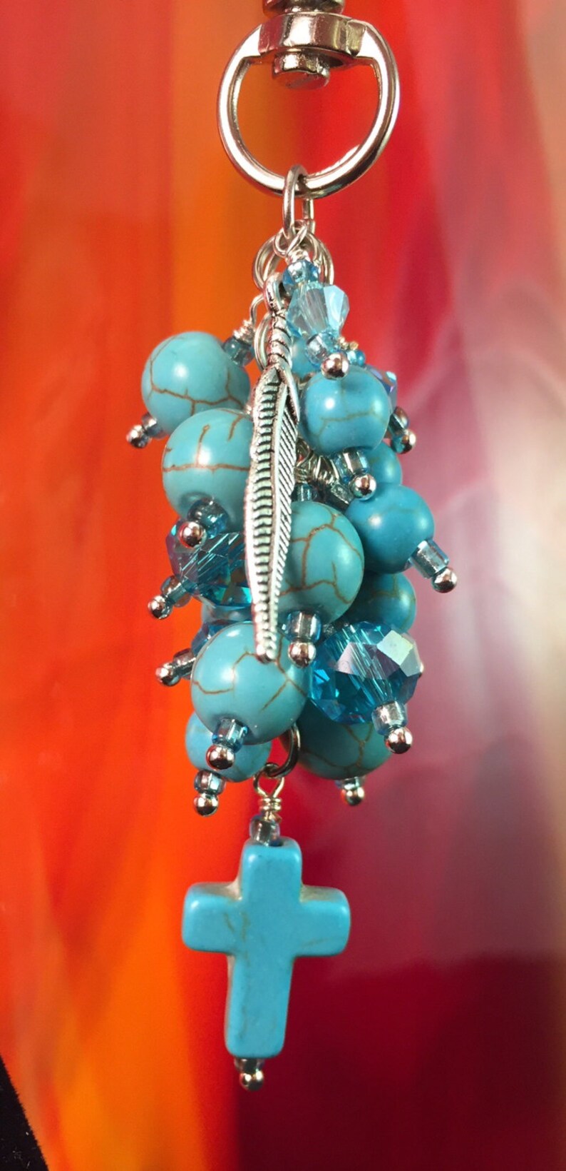 Zipper Pull Beaded Purse Charm Turquoise Purse Charm Turquoise Beads Item 711 Backpack Charm Cross Handbag Charm Bag Charm