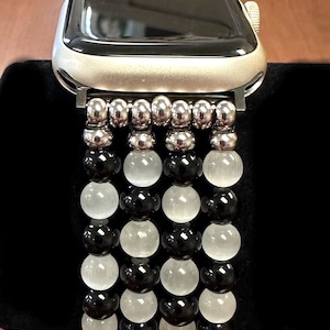 Natural Black onyx and White Tiger’sEye Apple Watch Band