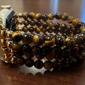Vintage Aria Watch with various brown and neutral stones with gold tone RARE Aria, Gold Tone Watch, Gorgeous Stones & Gems, Works  main image 4