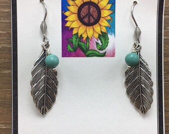 Feather Earrings, Boho Earrings, American Indian, Boho, Indian, Turquoise, Southwestern Earrings, Silver, Aztec, Native, Earrings