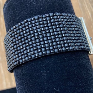 Black beaded cuff bracelet, black woven bracelet, Cuff bracelet, Loom Bracelet