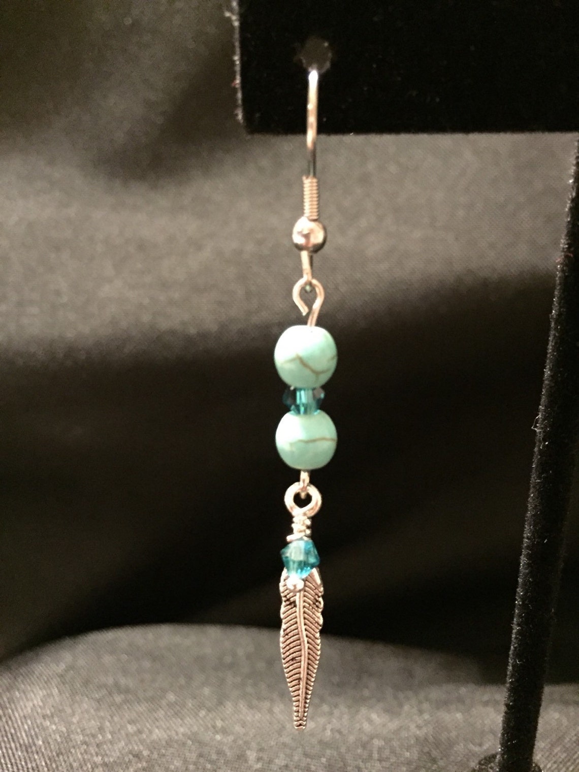 Vintage Heart Turquoise Feather Earrings