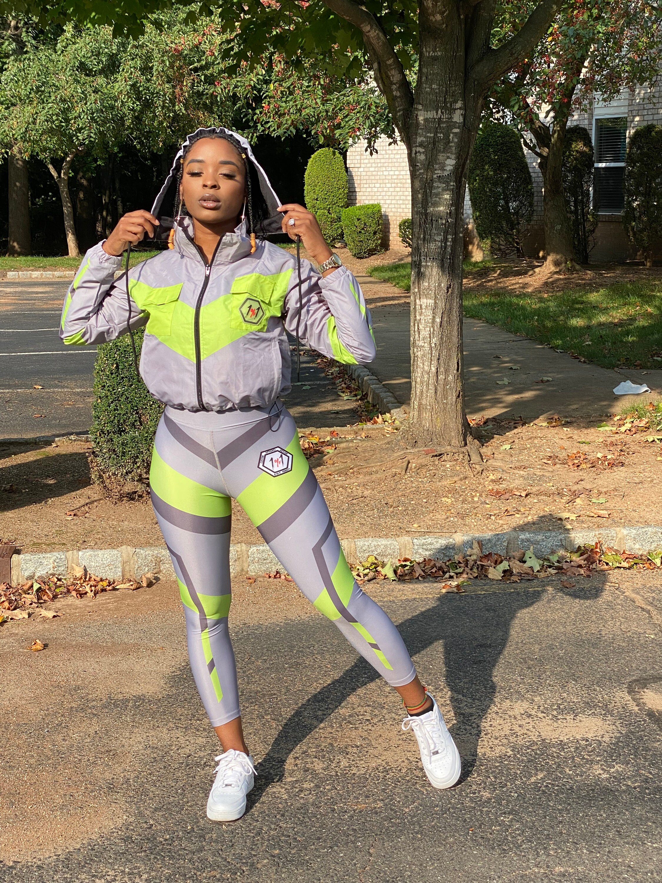 Grey and lime green sweatsuit deals
