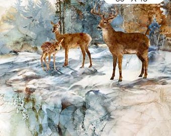 Highland View Deer Family Fabric Panel by Northcott #105