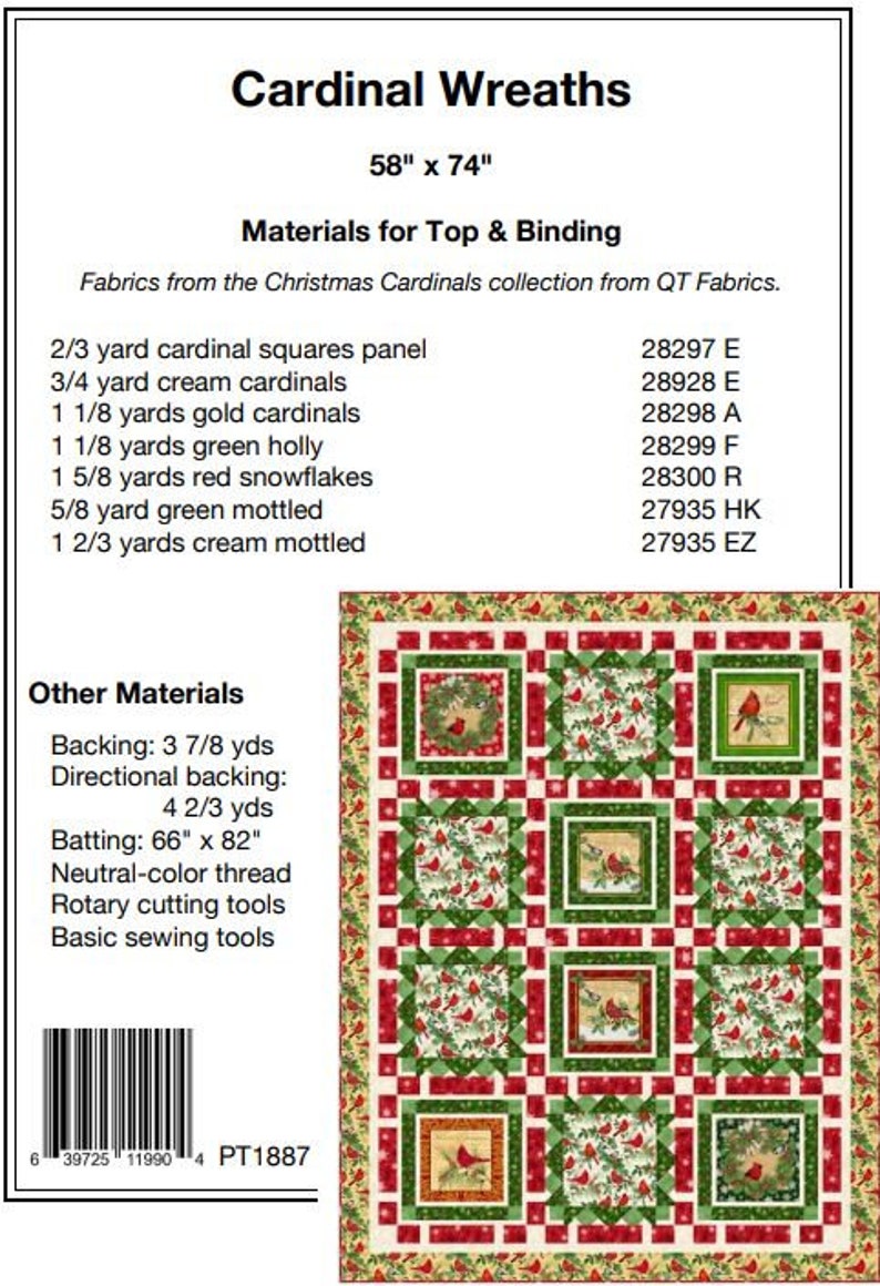 Grid Pattern Cardinal Cardinal Wreaths PDF Download Quilt Pattern by Pine Tree Country Quilts ...
