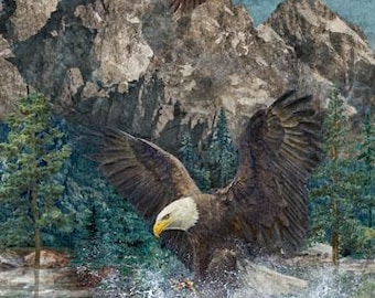 Stonehenge Eagle Pass, Eagles Flying over mountains Fabric Panel by Northcott #13