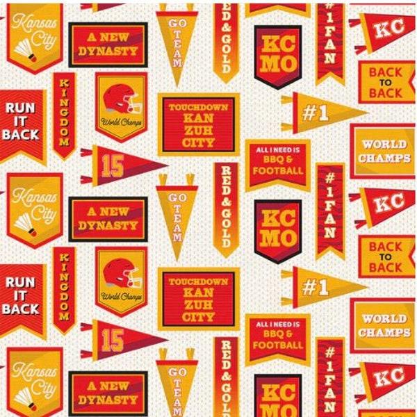 KC Chiefs Pennant Flag Cotton Quilting Fabric by Paint Brush Studios