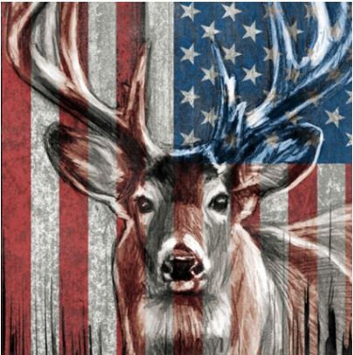 Patriotic Deer American Flag Fabric Digitally Printed Etsy