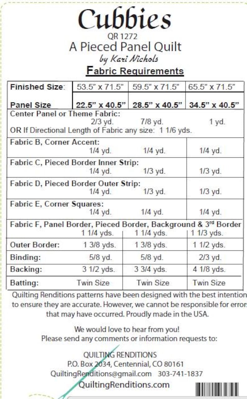 Cubbies PDF Quilt Pattern by Quilting Renditions - Etsy
