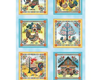 Folk Farm Chicken Fabric Panel
