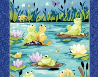 Paul's Pond Frog Fabric Panel by Susybee for Clothworks #44**