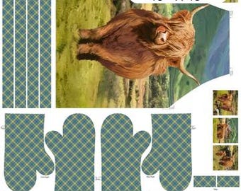 Highland Home Cow Apron and Oven Mitt Canvas Fabric Panel by Northcott #25**