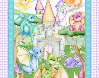 Dragon Friends, Baby Dragons Fabric Panel #115**