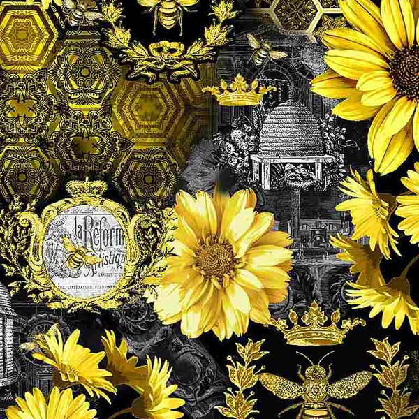 Queen Bee Sunflower Allover Quilting Cotton Fabric by Timeless Treasures