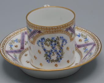 André Leboeuf, Manufacture à la Reine' - Tasse à café et soucoupe 'Litron', fin XVIIIe siècle