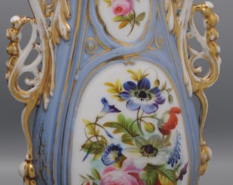 Vase en porcelaine du Vieux Bruxelles du XIXe siècle, style néo-rococo, fond lilas à décor floral doré