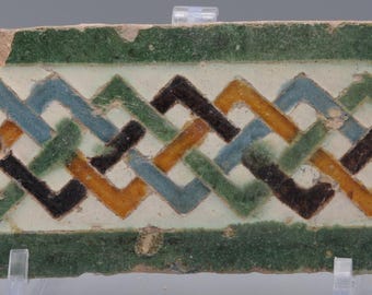 Azulejo, Arista y Cuenca - Spanish Moorish Mudejar Border Tile, Toledo 16th century