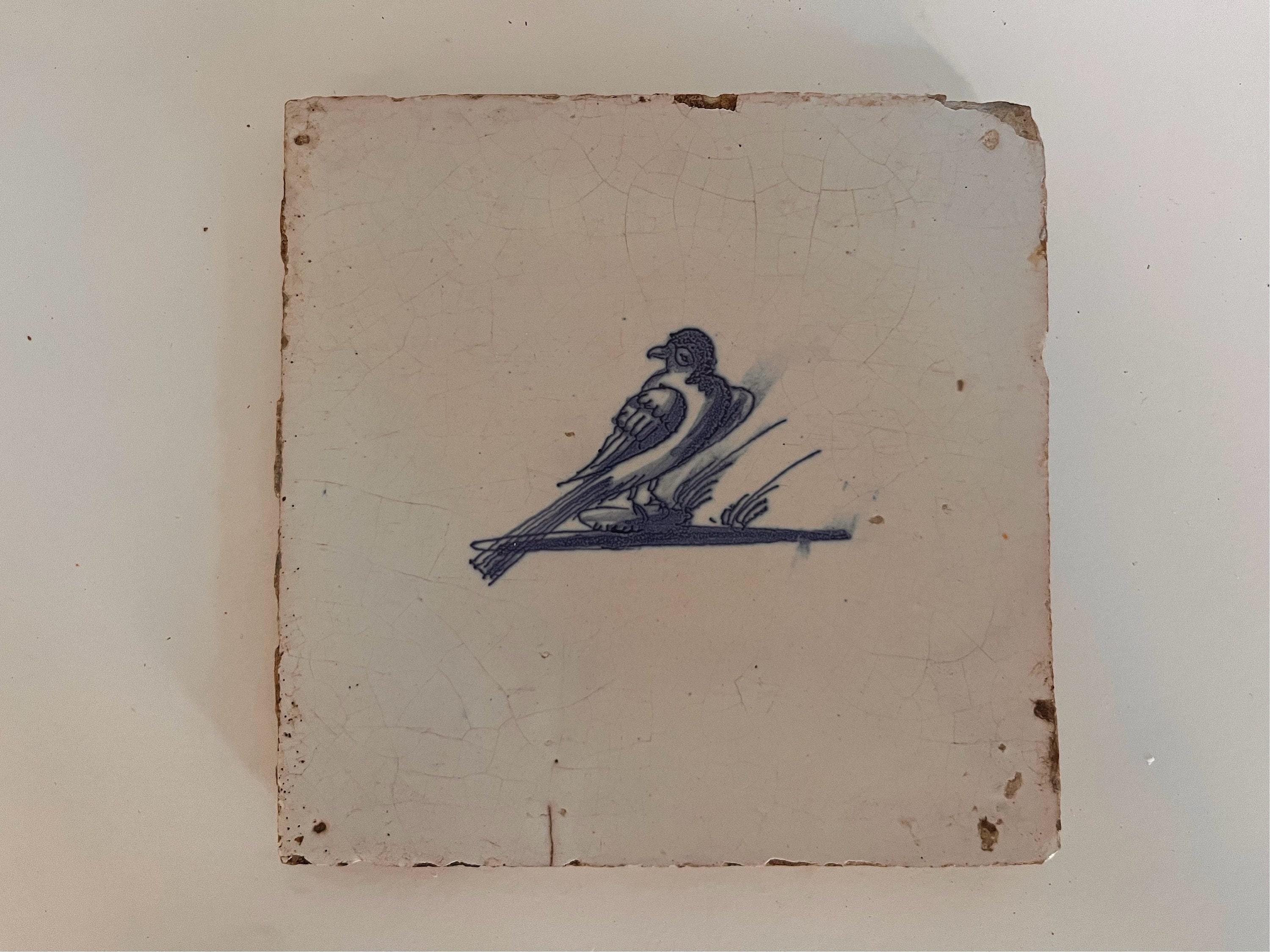 鳥が描かれたデルフトの青いタイル - 17 世紀 - Etsy 日本