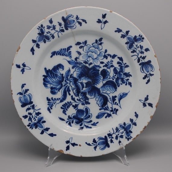 Dutch Delft Blue and White Dish, Mid 18th Century