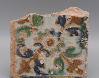 Azulejo - Spanish Moorish Mudejar Olambrilla Tile, Cuerda Seca - Seville 16th century