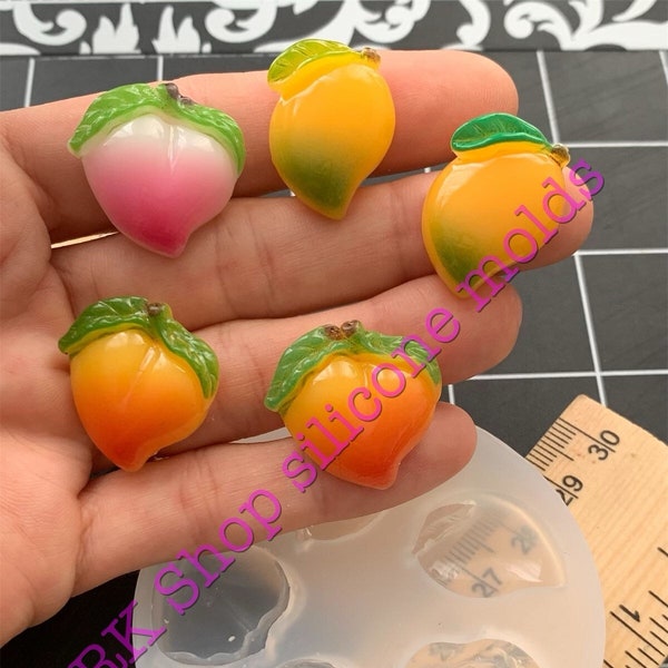 Peaches-Mango Fruits-food silicone mold for Fondant-Resin-polymer Clay-Candy-handcrafts-Jewelry-chocolate-wax-soap embeds-handmade molds.