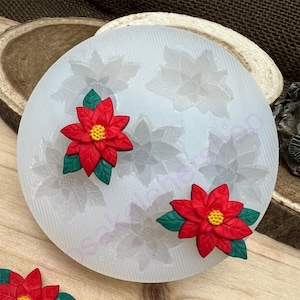 Poinsettia handmade silicone mold small flower for Christmas-fondant-Resin-polymer Clay-Jewelry making-handcrafts-candy-chocolate and more.