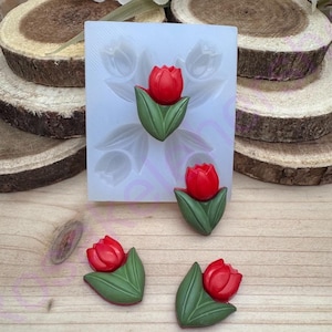 Tulips-flower handmade silicone mold for spring-Fondant-Resin-Clay-Candy-Jewelry making-crafts-chocolate-soap embeds-Easter flowers.