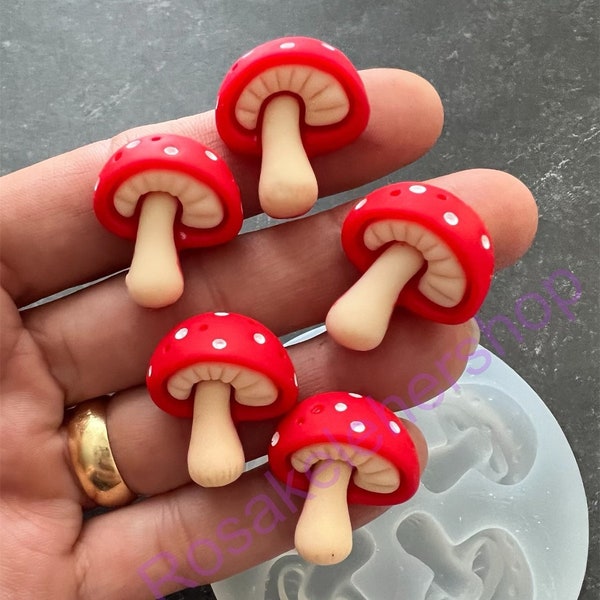 Mushrooms silicone mold #2 size small for Fondant-Resin-polymer Clay-Candy-Jewelry-handcrafts-chocolate-wax-soap embeds-Handmade molds.