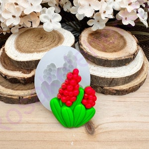 May include: A silicone mold for making red and green flower-shaped decorations. The mold is white and has a flower design with red and green details.