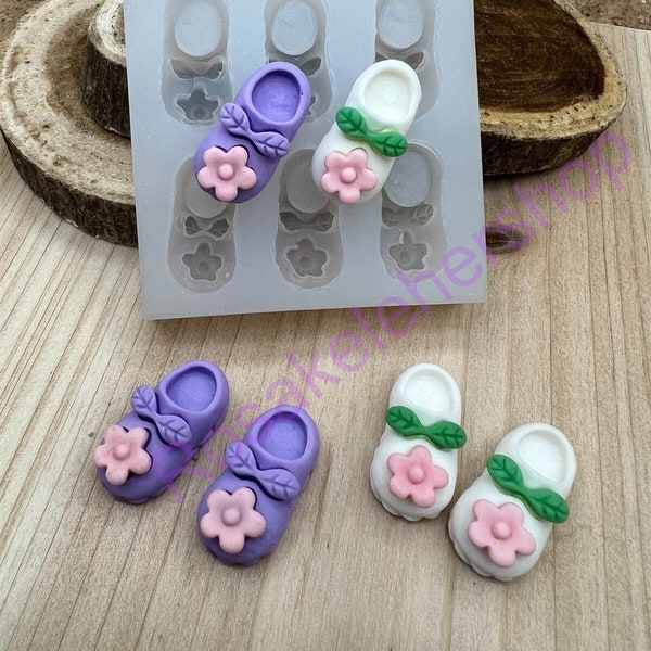 Baby slippers-Shoes with Flower handmade Silicone mold for Fondant-Resin-crafts-Clay-chocolate-Jewelry making-candy and more (Very tiny)