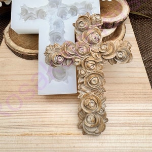 Roses cross handmade silicone mold for Fondant-Resin-Clay-Candy-crafts-chocolate-candy-plaster-Christmas ornament-religious-church mold.