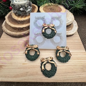 Christmas Wreaths with bow handmade silicone mold for Fondant-Resin-crafts-Clay-Candy-Jewelry making-ornaments-wax-soap inserts-holidays.